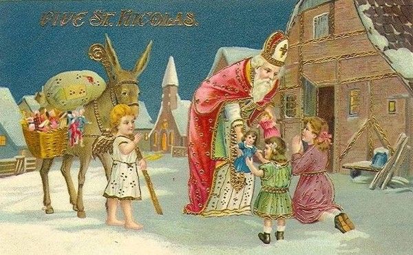 Tres jolie carte ancienne de saint nicolas avec enfants