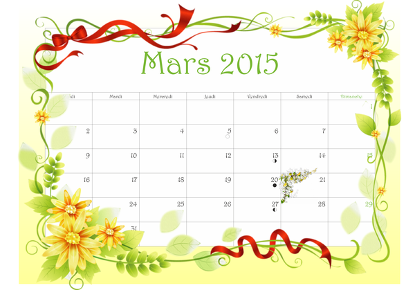 calendrier fleuri mois de mars 2015