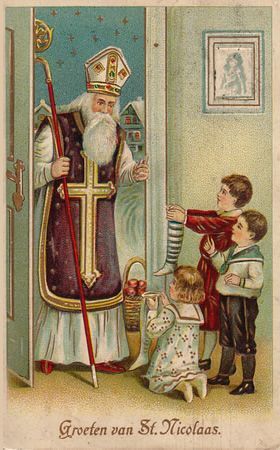 ancienne image de saint nicolas avec enfants