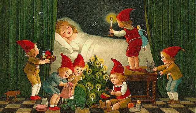 carte feerique de noel, enfant nuit de noel